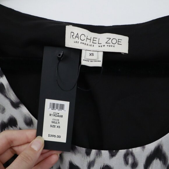Rachel Zoe Animal Print Silk Dress Womens XS White Trendy Twee Boho Mob Wife NWT - Picture 3 of 16